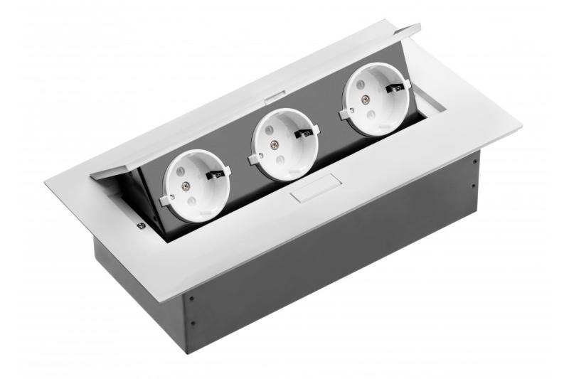 Cable de extensión de escritorio, 3x enchufe schuko, sin cable, blanco 1208958665