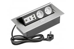 Cable alargador de escritorio con 2 enchufes con uziem, gn. USB, audio (banana), gn. RJ45, cable de alimentación con enchufe, aluminio 1208958677