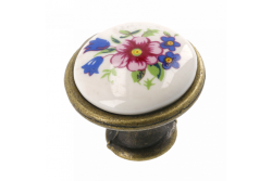 Pomo de porcelana J4 latón antiguo R-flor rosa 1208959153