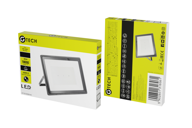 G-TECH LED proyector, 18000lm, AC220-240V, 50/60 Hz, PF>0,9, RA>80, IP65, 120°, 4000K, negro 1208959187