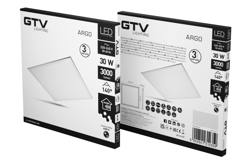 Aparato LED ARGO, 30W, 3000lm, AC220-240V, 50/60 Hz, PF> 0.9, Ra≥80, IP44, IK08,140 °, 4000K 1208962626