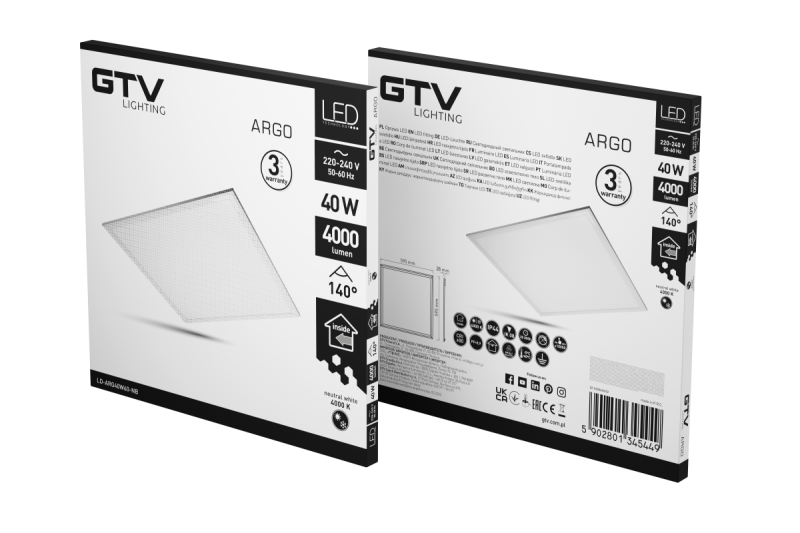 Lámpara LED ARGO, 40 W, 4000 lm, CA 220-240 V, 50/60 Hz, PF > 0,9, Ra ≥ 80, IP44, IK08, 140°, 4000 K 1208962627