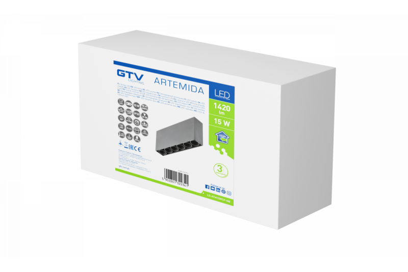 Decor Luminaria LED ARTEMIDA 15W 1420lm AC220-240V 50/60 Hz PF>0 9 Ra≥80 IP20 IK08 4000K 38° rectángulo negro. 1208962640