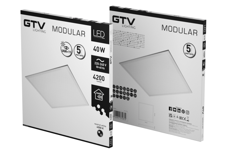 Luminaria LED MODULAR, placa trasera, 60x60cm, 4000K, 40W, 4200lm, AC220-240V, PF>0,9, IP54, 5y, UGR<19 1208963000