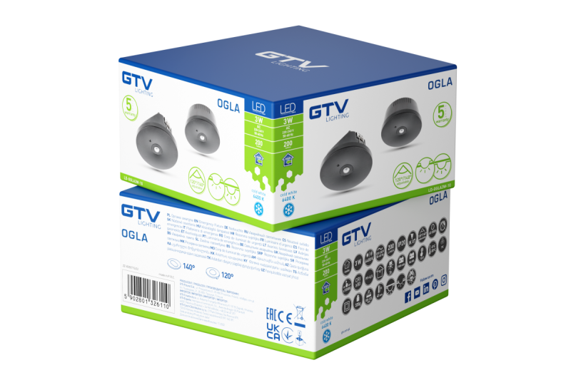 Luminaria de emergencia OGLA LED, 3W, 200lm, AC220-240V, 50-60Hz, IP20, 6400K, 3H, tarea única, TEST, negro 1208963017