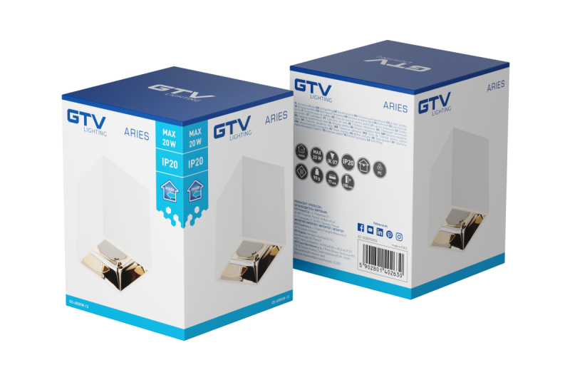 Decor Luminaria de techo ARIES PC 77x100mm IP20 máximo 20W cuadrada blanca/dorada. 1208963815