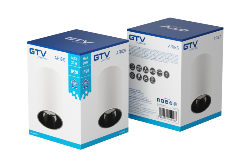 Decor Luminaria de techo ARIES PC 73x105mm IP20 máx. 20W redonda blanca/negra. 1208963818