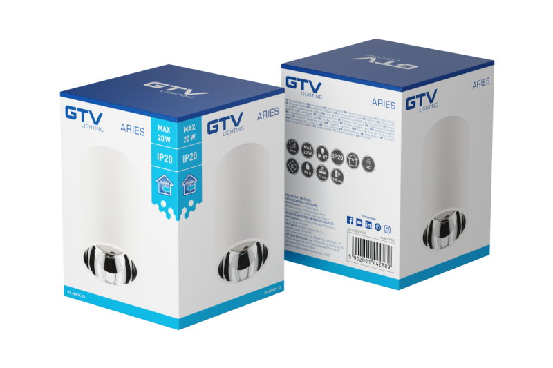 Decor Luminaria de techo ARIES PC 73x105mm IP20 máximo 20W redonda blanca/cromada 1208963821