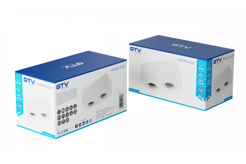 Decor Luminaria de techo AVEIRO DUO de aluminio 160x80x85mm IP20 máx. 20W*2 cuadrada blanca. 1208963825