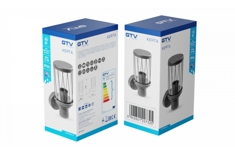 Decor KERTA-A luz de jardín E27 MAX.12W IP44 AC220-240V 50-60Hz lámpara de pared simple en la parte superior de grafito. 1208963906