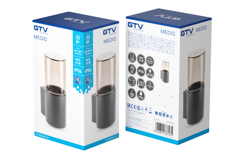 Decor Luminaria de jardín MEDIO-AU E27 MAX.15W IP54 AC220-240V 50-60Hz lámpara de pared superior grafito. 1208963937