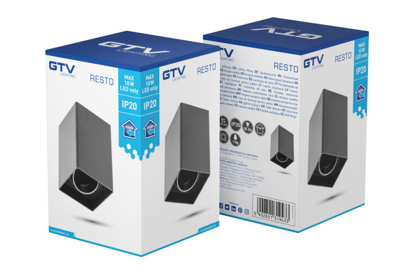 Decor Luminaria de techo RESTO PC 80x80x125mm IP20 máx. 20W cuadrada negra 1208963987