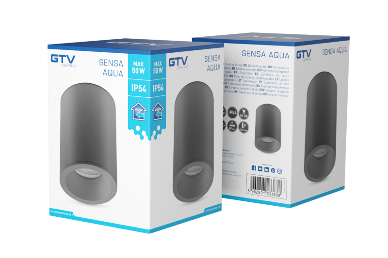 Decor Lámpara de techo SENSA AQUA alum 85x115 IP54 máx. 50W circular negra. 1208964009