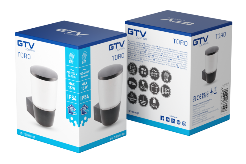 Decor Luminaria de jardín TORA-AU E27 MAX.15W IP54 AC220-240V 50-60Hz lámpara de pared superior negra. 1208964023