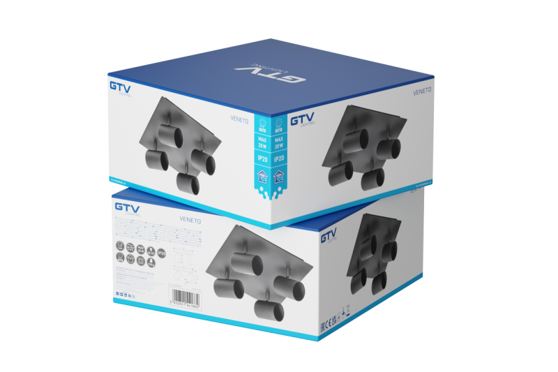 Decor Luminaria de techo VENETO IP20 máx. 20W 4 x GU10 redonda/cuadrada negra 1208964046