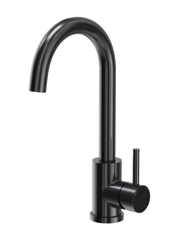 Conjunto Quadri Dixton 50 con fregadero de acero inoxidable Nano PVD negro de 500x450 mm con orificio para grifo montado sobre encimera y grifo de cocina Coventry negro