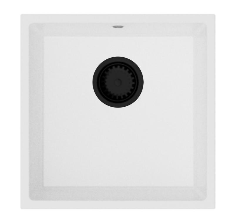 Fregadero GraniteMy Universal de granito blanco 40x40 cm de montaje sobre encimera, bajo encimera y enrasado con tapón negro 1208967128