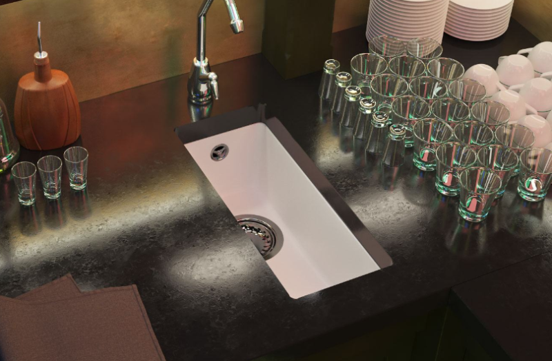 Fregadero GraniteMy Universal pequeño de granito blanco 17x40 cm de montaje sobre encimera, bajo encimera y enrasado con tapón blanco 1208967137