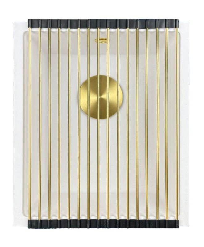 Fregadero GraniteMy Universal de granito blanco 34x40 cm de montaje sobre encimera, bajo encimera y empotrado con tapón dorado 1208967149