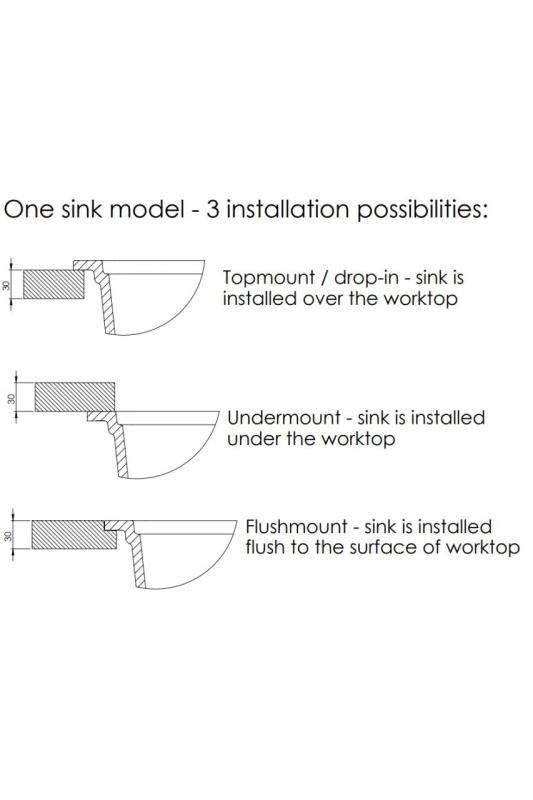 Fregadero GraniteMy Universal de granito blanco grande 74x40 cm de montaje sobre encimera, bajo encimera y empotrado blanco con tapón negro 1208967161