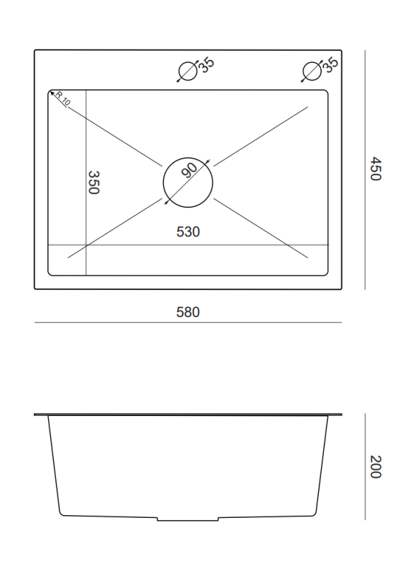 Fregadero Quadri Dixton 60 de acero inoxidable 580x450 mm con orificio para grifo y accesorio 1208967194