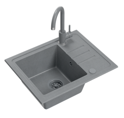 Conjunto de fregadero Quadri Sligo 60 de granito gris 55x44 cm con escurridor incl grifo 1208967200