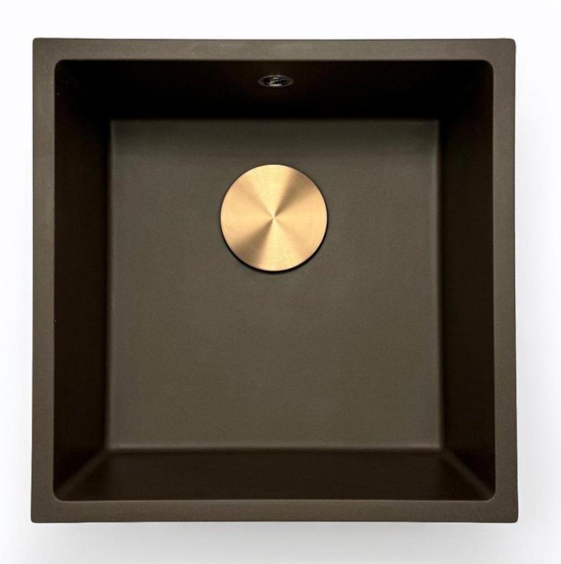 Fregadero GraniteMy Universal de granito para cafetería de 40x40 cm de montaje sobre encimera, bajo encimera y enrasado con tapón de acero inoxidable 1208967212