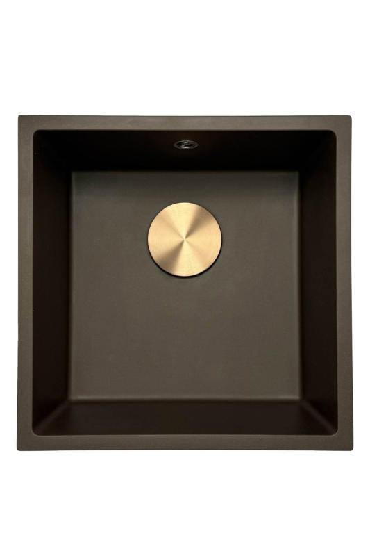 Fregadero GraniteMy Universal de granito para cafetería de 40x40 cm de montaje sobre encimera, bajo encimera y enrasado con tapón de cobre 1208967217