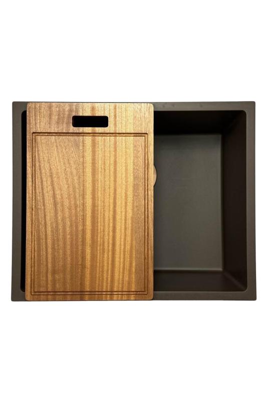 Fregadero GraniteMy Universal de granito para cafetería de 50x40 cm de montaje sobre encimera, bajo encimera y enrasado con tapón de cobre 1208967229