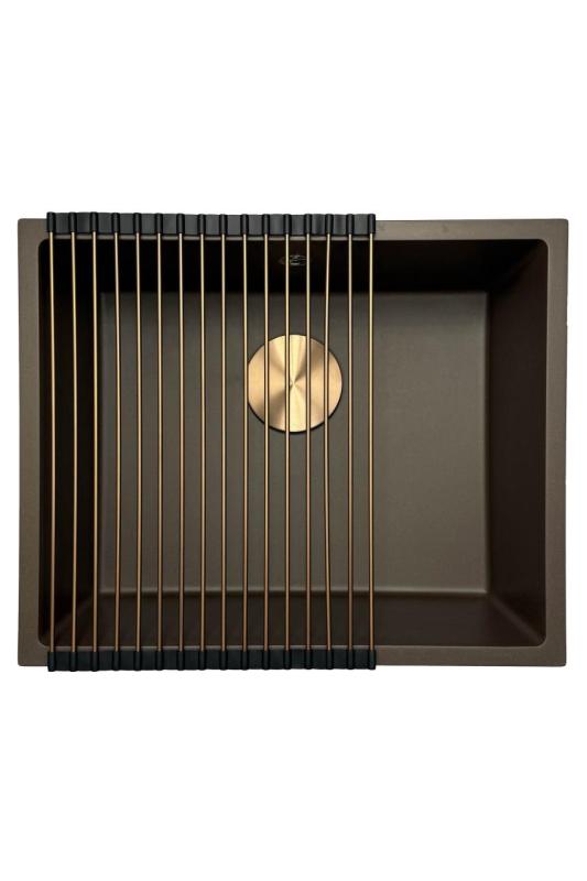 Fregadero GraniteMy Universal de granito para cafetería de 50x40 cm de montaje sobre encimera, bajo encimera y enrasado con tapón de cobre 1208967229