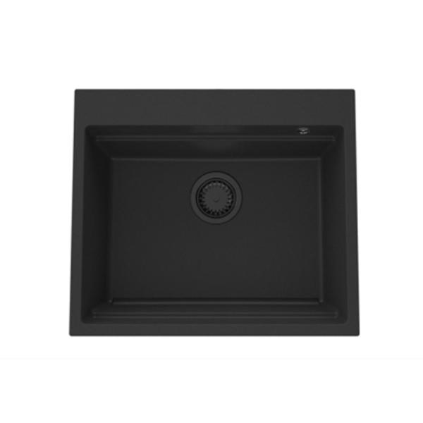 GraniteMy Fregadero de granito para encimera 56x48 cm negro con tapón negro, incluye accesorios 1208967233