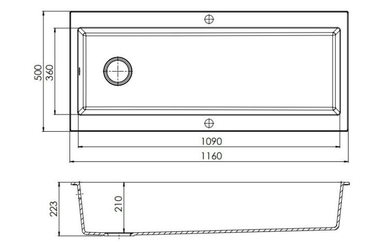 GraniteMy Trog fregadero grande de granito negro 116x50 cm negro de montaje superior con banco de grifo con tapón negro 1208967237