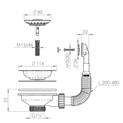 Set de tapones de fregadero Granitemy PVD en oro cepillado, conjunto de desagüe para fregadero incluyendo rebosadero redondo 1208967251