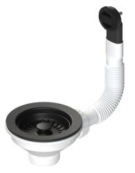 Conjunto de tapón de fregadero Granitemy negro mate, conjunto de desagüe para fregadero incl. rebosadero redondo 1208967256