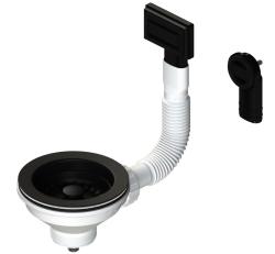 Juego de tapones para cubeta Granitemy, negro mate, juego de desagüe para fregadero, incl. rebosadero redondo y rectangular 1208967256