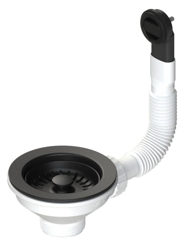 Juego de tapones para cubeta Granitemy, negro mate, juego de desagüe para fregadero, incl. rebosadero redondo y rectangular 1208967256