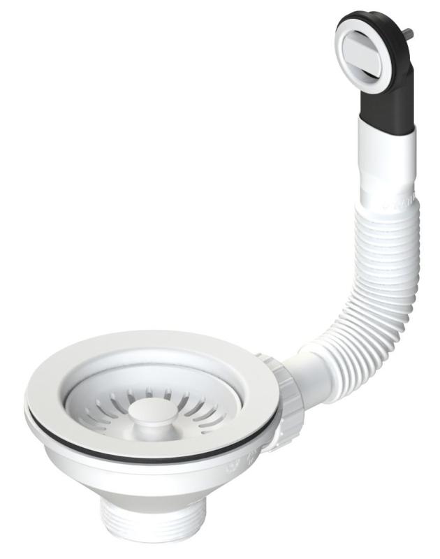 Juego de tapones para cubeta Granitemy, blanco mate, juego de desagüe para fregadero con rebosadero redondo y rectangular 1208967257