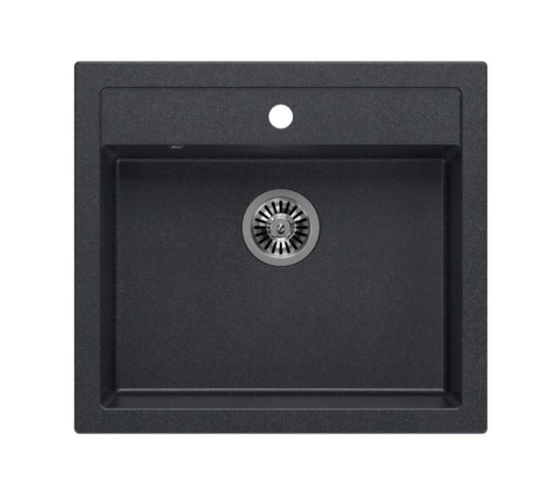 Quadri Farmhouse rústico fregadero de granito empotrado o sobre encimera antracita con tapón de acero inoxidable 595x540mm 1208967269