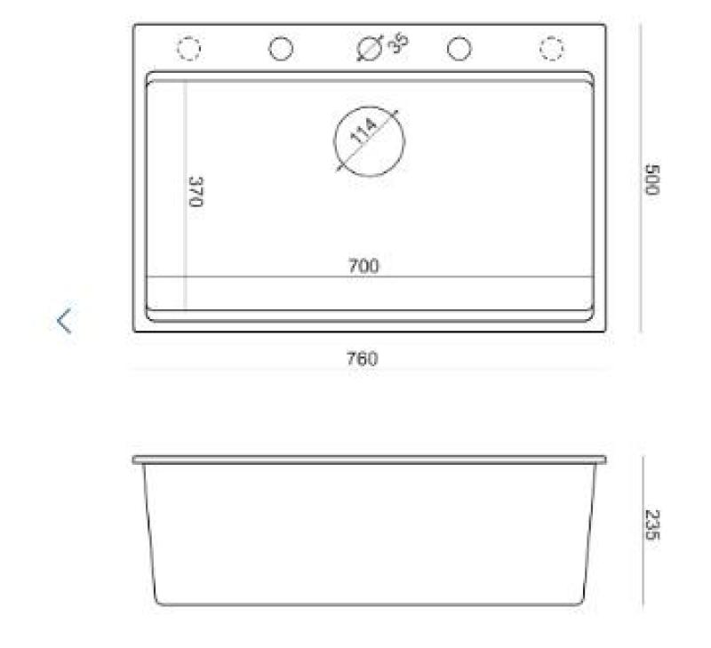 Quadri Hard Rock taupe fregadero de granito grande sobre encimera 76x50cm, incluye tapón de acero inoxidable y accesorios 1208967270