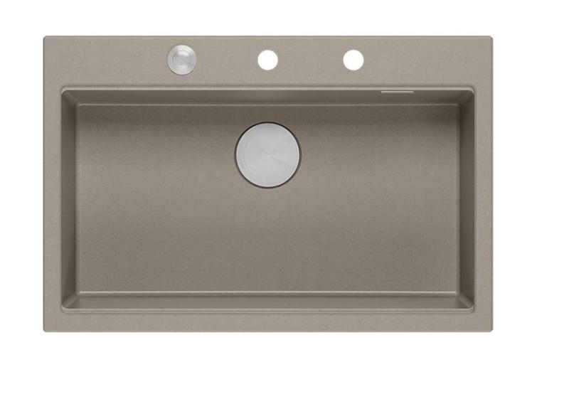 Quadri Hard Rock taupe fregadero de granito grande sobre encimera 76x50cm, incluye tapón de acero inoxidable y accesorios 1208967270