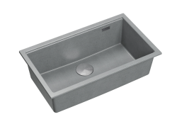 Quadri Newport II fregadero grande y profundo de granito montaje superior e inferior gris fregadero 76x45cm con tapón de acero inoxidable 1208967272