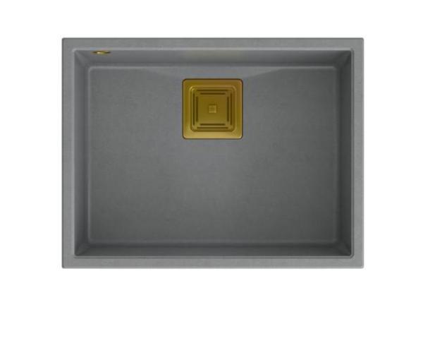 Quadri Quadrangle fregadero bajo encimera de granito gris con tapón dorado 55x42 cm 1208967275