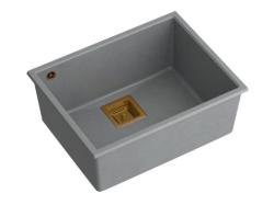 Quadri Quadrangle fregadero de encimera de granito gris con tapón de cobre 55x42cm 1208967276