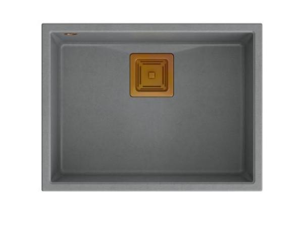 Quadri Quadrangle fregadero de encimera de granito gris con tapón de cobre 55x42cm 1208967276