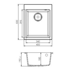 GraniteMy Bremen fregadero de granito 40x50 cm negro para montaje superior, montaje inferior y montaje al ras con área para grifo con tapón negro 1208967281.