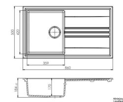 GraniteMy Vesi fregadero de granito extra superficial sobre encimera negro 86x50cm con escurridor reversible con tapón de cobre 1208967290