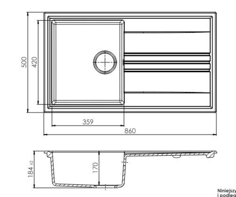 GraniteMy Vesi encimera de granito negro fregadero 86x50cm con escurridor reversible con tapón de cobre 1208967290