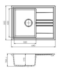 GraniteMy Vesi fregadero de granito extra poco profundo sobre encimera blanco 64x50cm con escurridor reversible con tapón de acero inoxidable 1208967298