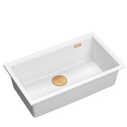 Quadri Newport II gran fregadero profundo de granito para montaje superior e inferior blanco fregadero 76x45cm con tapón de cobre 1208967304