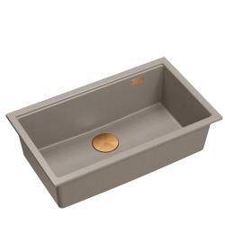 Quadri Newport II fregadero grande y profundo de granito para montaje superior e inferior color taupe 76x45cm con tapón de cobre 1208967308